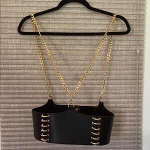 Black Corset Belt with Gold Chain